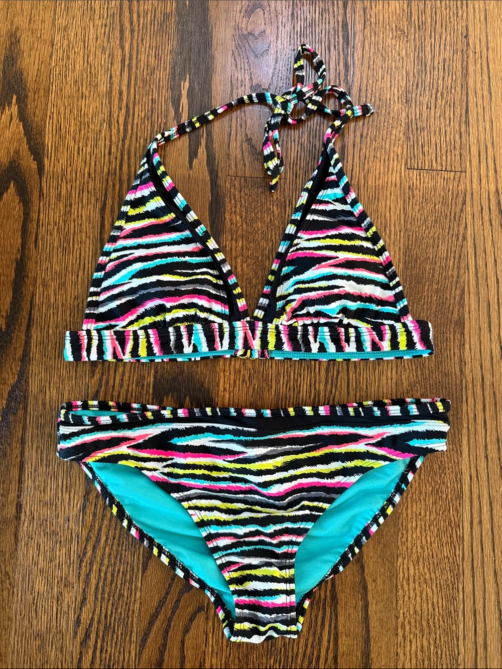 Arizona Jean Co. Women’s Small Multicolor Zebra-Print Triangle Bikini